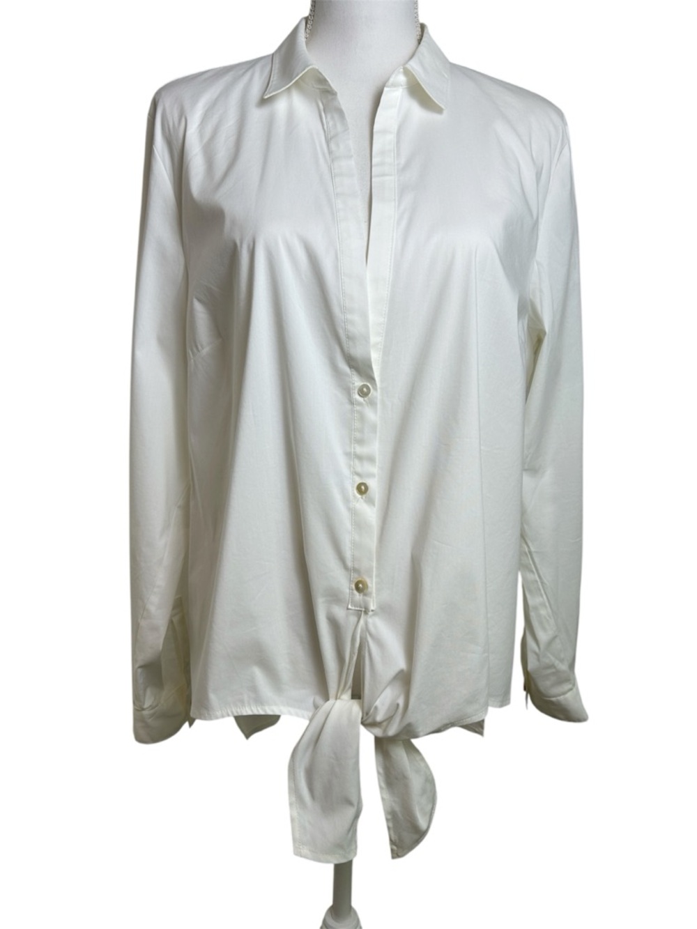 NWT J. Jill Polished White Shirt Collection Tie Front Top Blouse Size Large